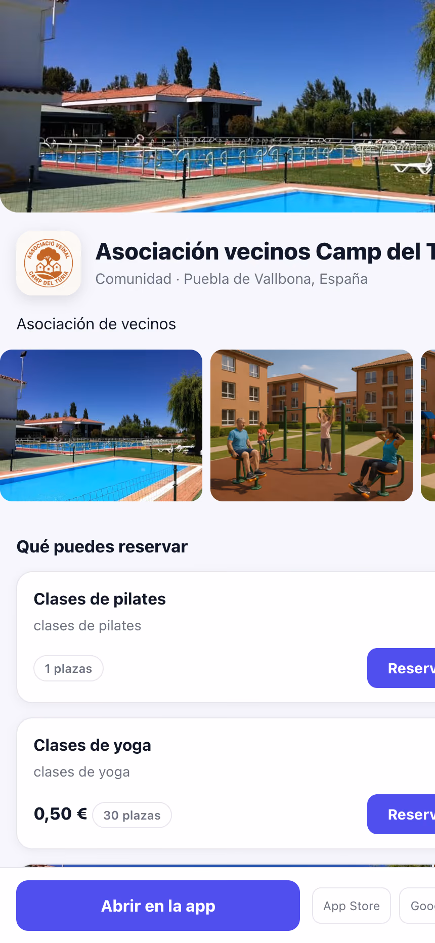 App de Reserving mostrando el panel de un negocio